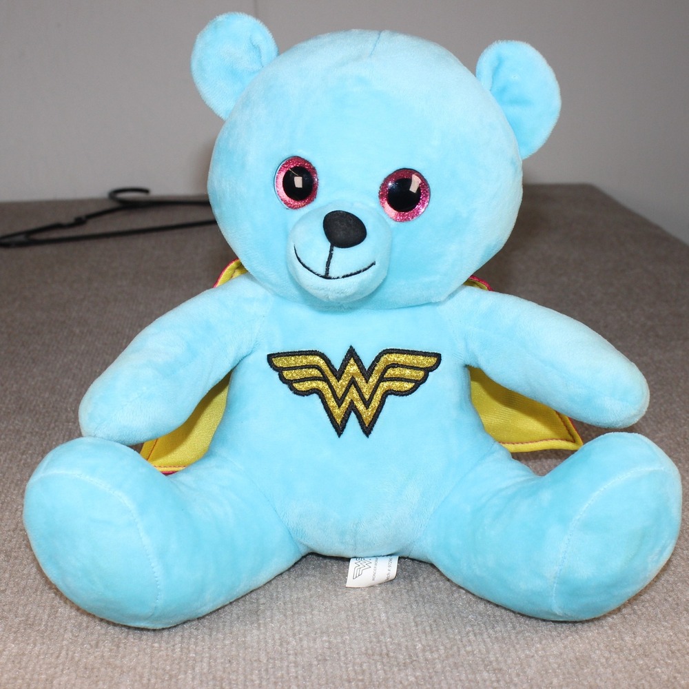 Six Flags DC Comics Wonder Woman Plush Bear Blue Pink Cape Superhero Toy 11.5"